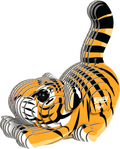 Eugy Puzzle 3D Tigre em cartão reciclado montado com detalhes a preto e laranja