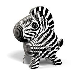 Eugy puzzle 3d zebra em cartao reciclado montado com riscas pretas e brancas