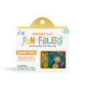 Embalagem das Recargas GloPals Fun Fillers "Sensory Safari", mostrando miniaturas e confetes com padrões de animais selvagens.