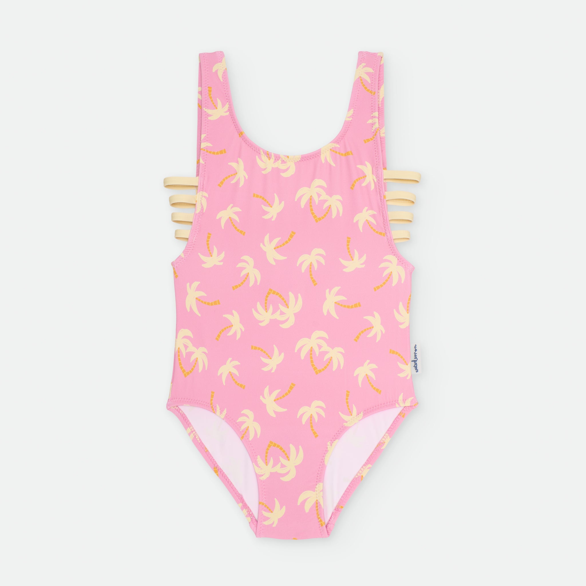 Fato de banho de menina Waterlemon rosa com padrão de palmeiras