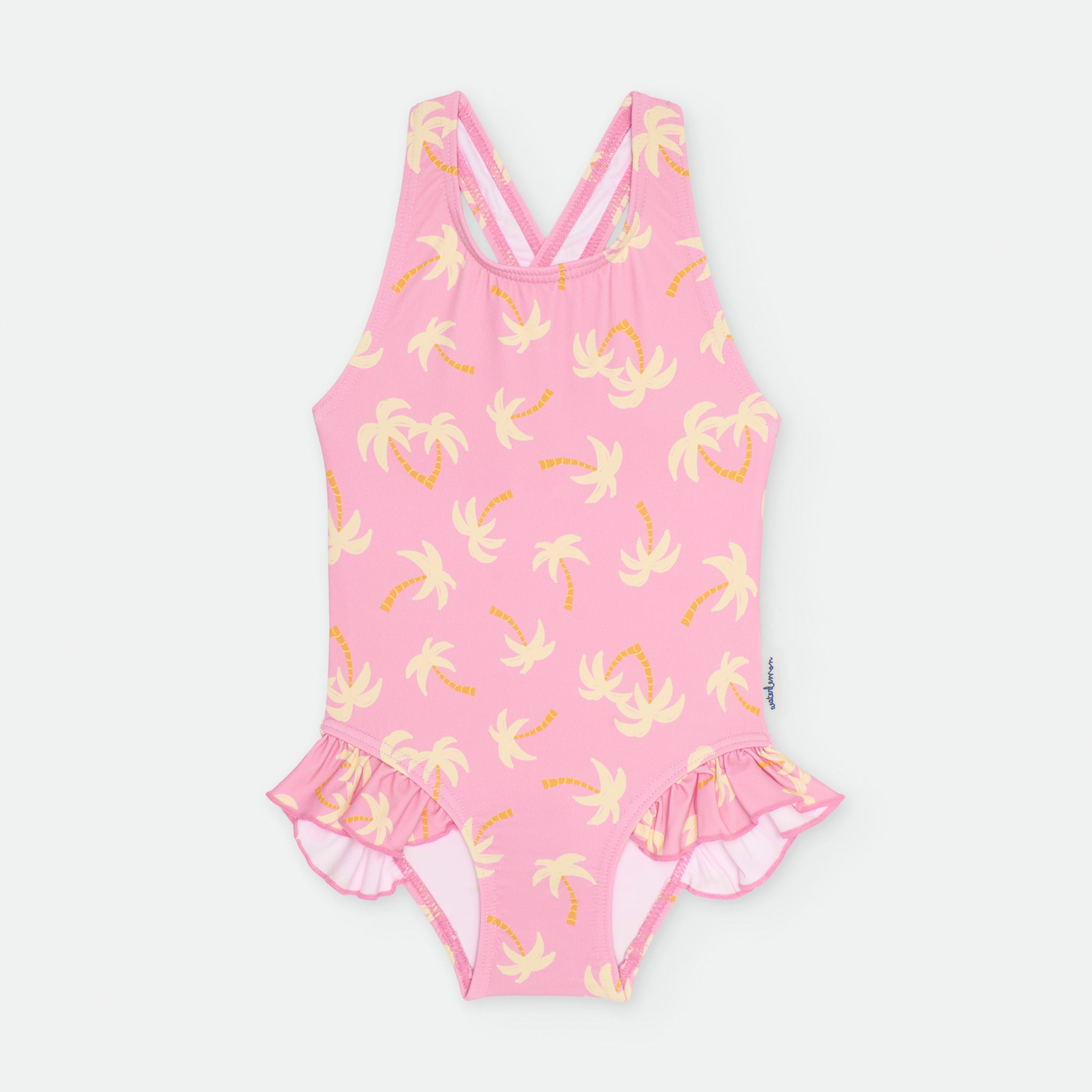 Fato de banho Waterlemon rosa com padrão de palmeiras para menina