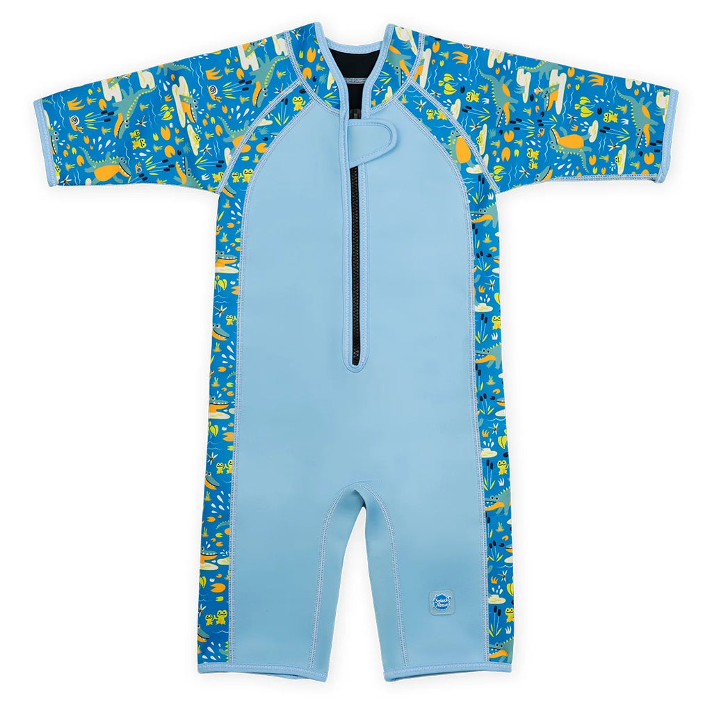 Fato térmico infantil Splash About Kids Shorty Wetsuit Crocodile Swamp de neoprene com fecho frontal