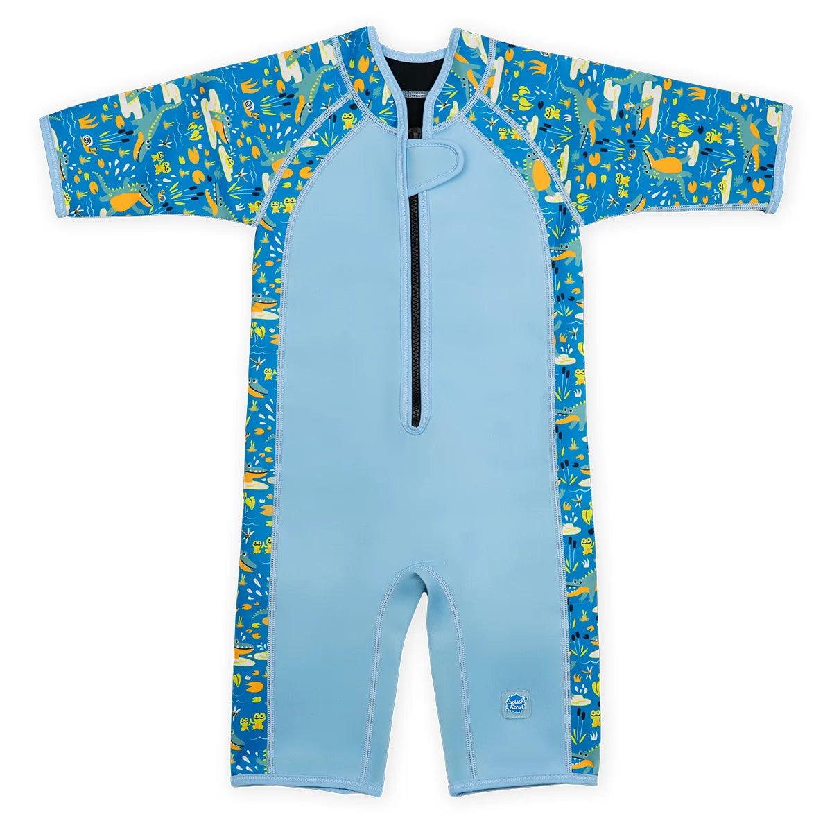 Fato térmico infantil Splash About Kids Shorty Wetsuit Crocodile Swamp de neoprene com fecho frontal