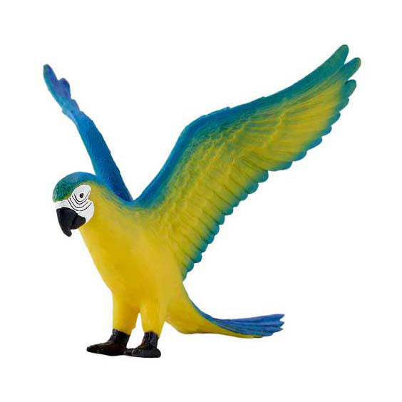 Figura realista de uma Arara Azul da marca Mojo, com asas abertas e cores vibrantes, ideal para brincadeiras educativas.