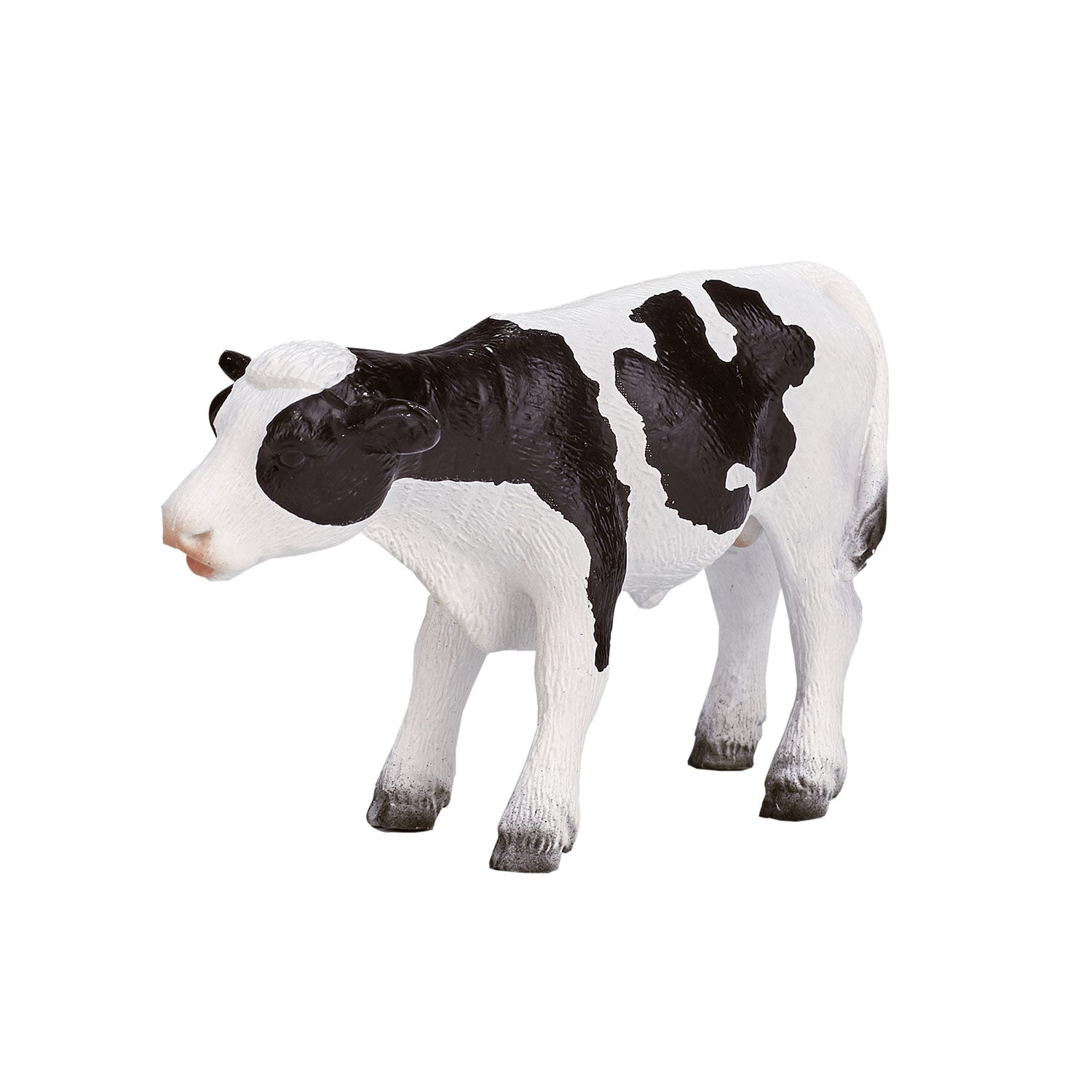Figura realista de uma vaca Holstein da marca Mojo, com manchas pretas e brancas, ideal para brincadeiras educativas de crianças.