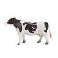 Figura realista de uma vaca Holstein da marca Mojo, com manchas pretas e brancas, ideal para brinquedos educativos.
