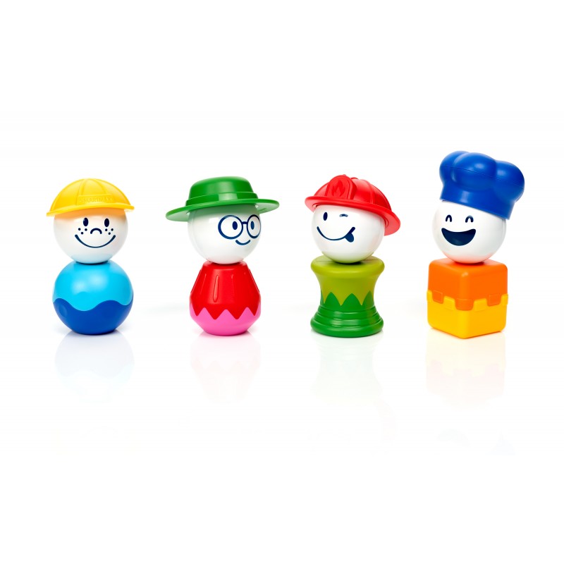 As quatro figuras principais do SmartMax My First People em linha, destacando suas características individuais.