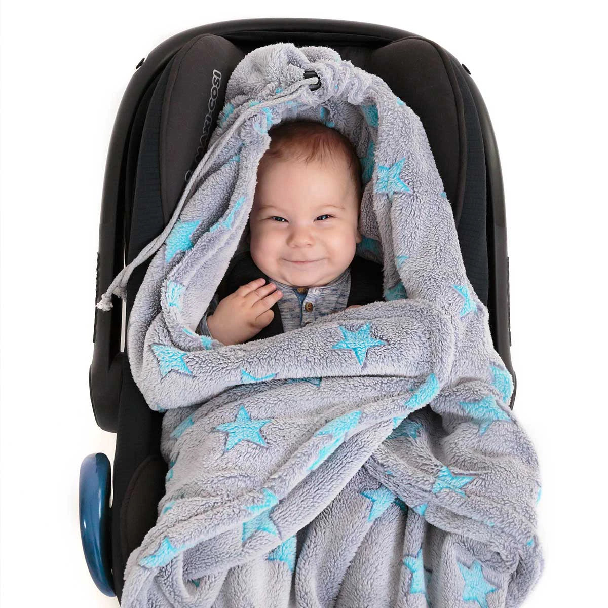 Hoppediz Grey and blue polar blanket for stroller