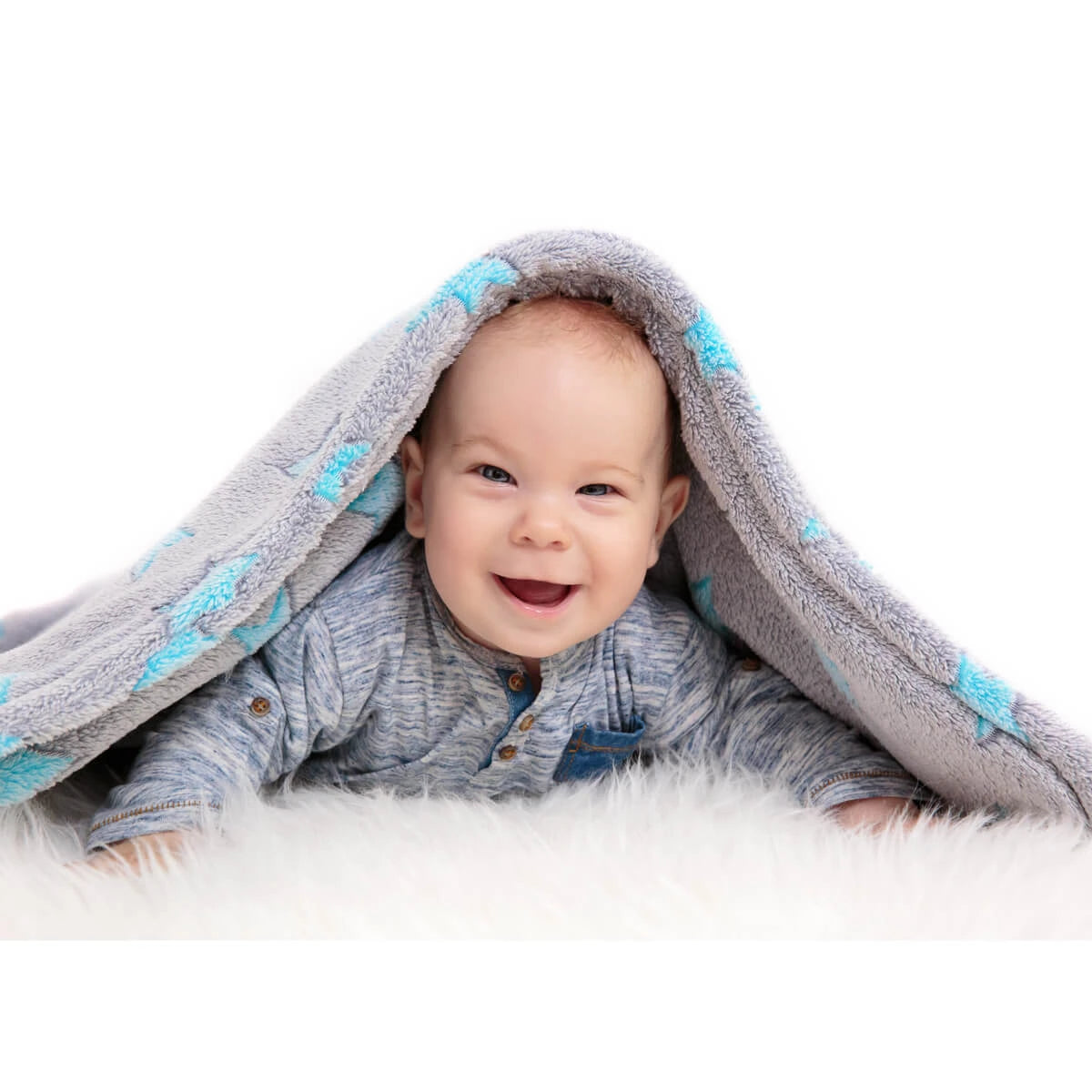 Hoppediz Grey and blue polar blanket for stroller