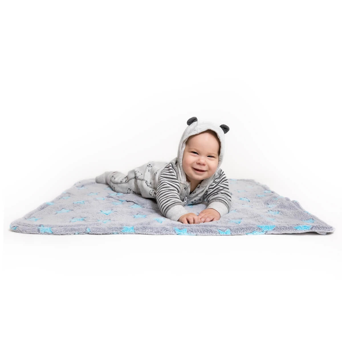 Hoppediz Grey and blue polar blanket for stroller