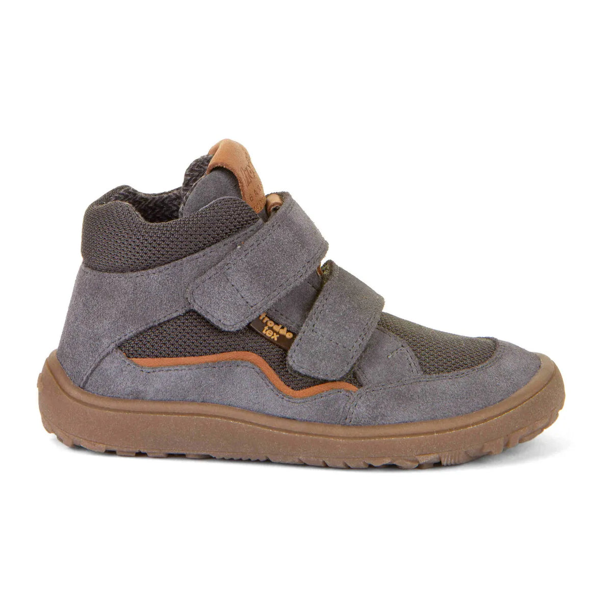 Froddo Barefoot Bota Impermeável TEX Autumn Grey, vista lateral detalhada dos fechos de velcro.