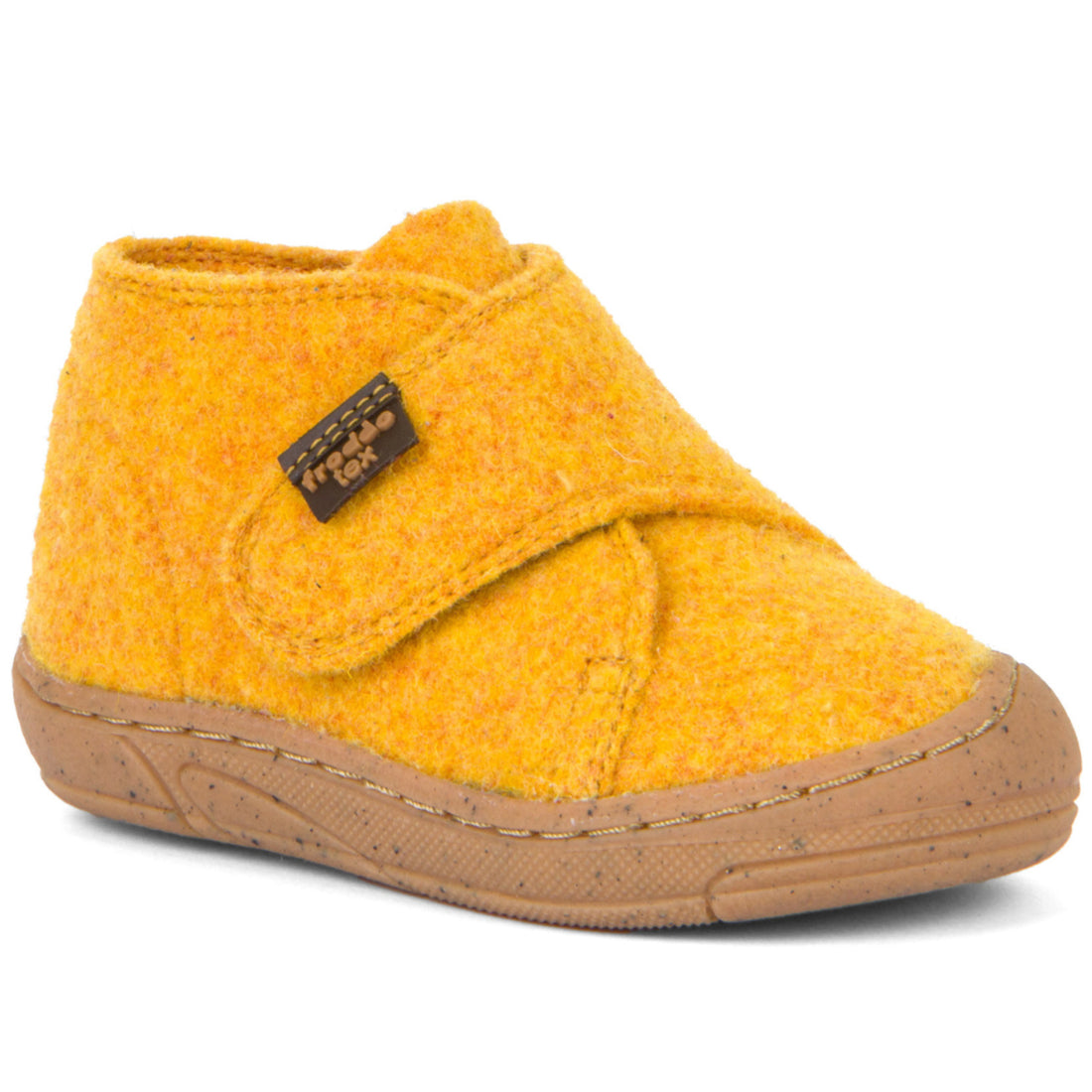 calçado respeitador barefoot, froddo wooly, amarelo, lado