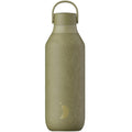 Garrafa térmica Chilly's Tierra 500 ml verde-azeitona com padrão topográfico em relevo e tampa com pega.