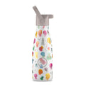 Garrafa térmica Cool Bottles 260ml com padrão "Crazy Skulls" colorido e tampa desportiva cinza com palhinha.