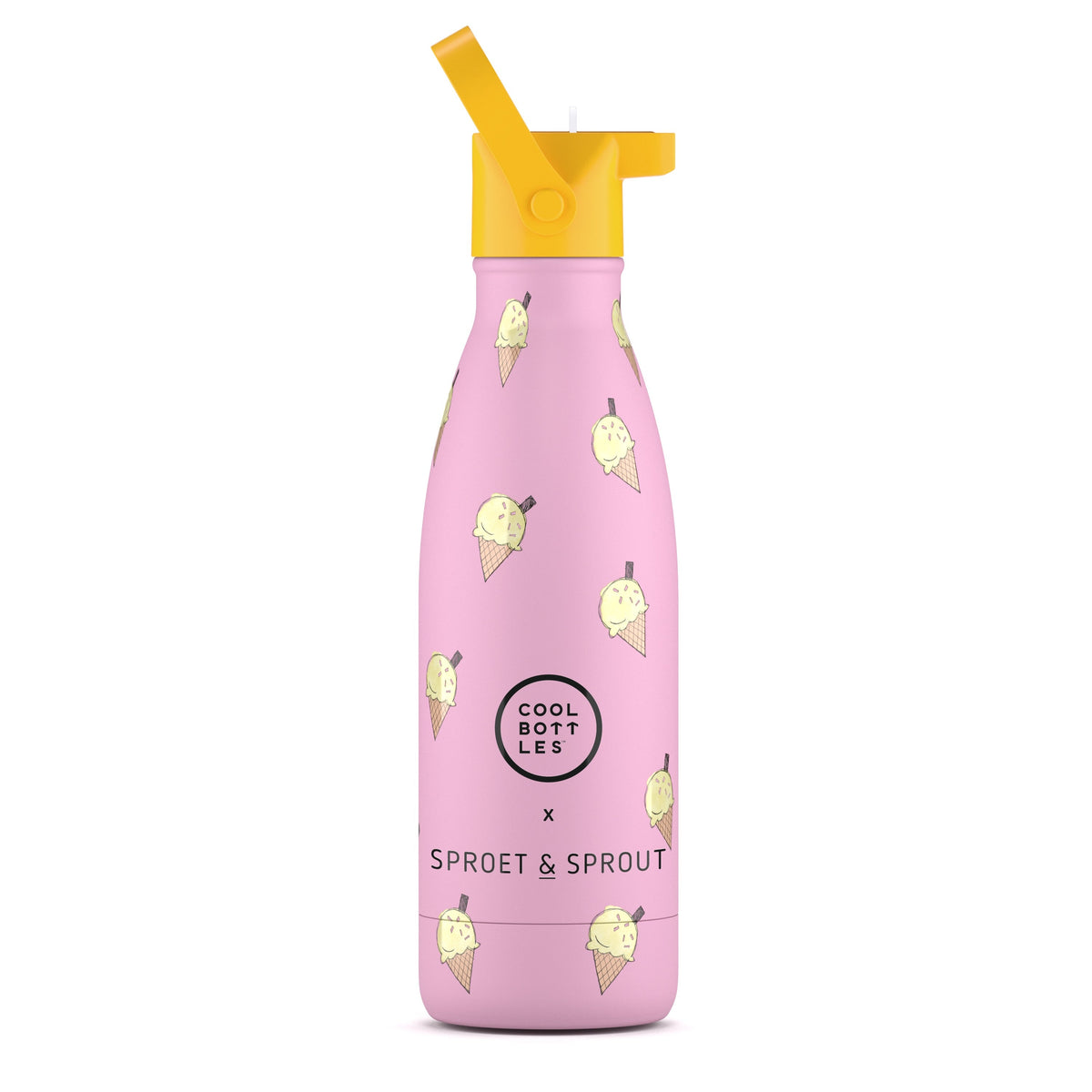 Garrafa térmica Cool Bottles Pink Scoop 350ml em aço inoxidável com pega de silicone