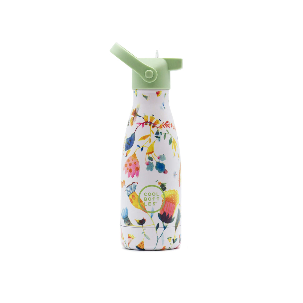 Garrafa térmica Cool Bottles Spring Flowers de 260ml em aço inoxidável com padrão floral e tampa com palhinha