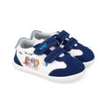 Par de sapatilhas de lona Garvalín Bluey em branco e petrol, com fechos de velcro e design divertido das personagens.
