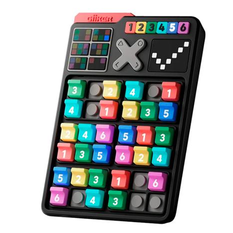 Consola de jogo Giiker Smart Sudoku com grelha colorida preenchida e botões de controlo, ideal para estimular o raciocínio lógico.
