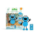 GloPals Conjunto Monstro das Bolachas Rua Sésamo: boneco do Monstro das Bolachas com dois cubos de luz azuis, embalagem ao fundo.