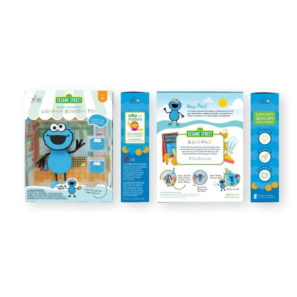 Embalagem do GloPals Conjunto Monstro das Bolachas Rua Sésamo, mostrando detalhes do produto e informações sobre a marca.