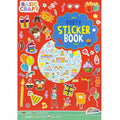 Capa do livro de autocolantes Grafix "Party Sticker Book" em fundo vermelho, com ilustrações de festa e o título centralizado.