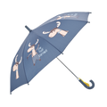 Guarda-chuva infantil Waterlemon Alce Musical azul escuro aberto, com padrão de alces a tocar bateria e pendente de limão na pega.