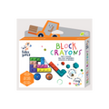 Embalagem dos Block Crayons HAKU YOKA, exibindo um camião de construção montado com os lápis de cera em blocos.