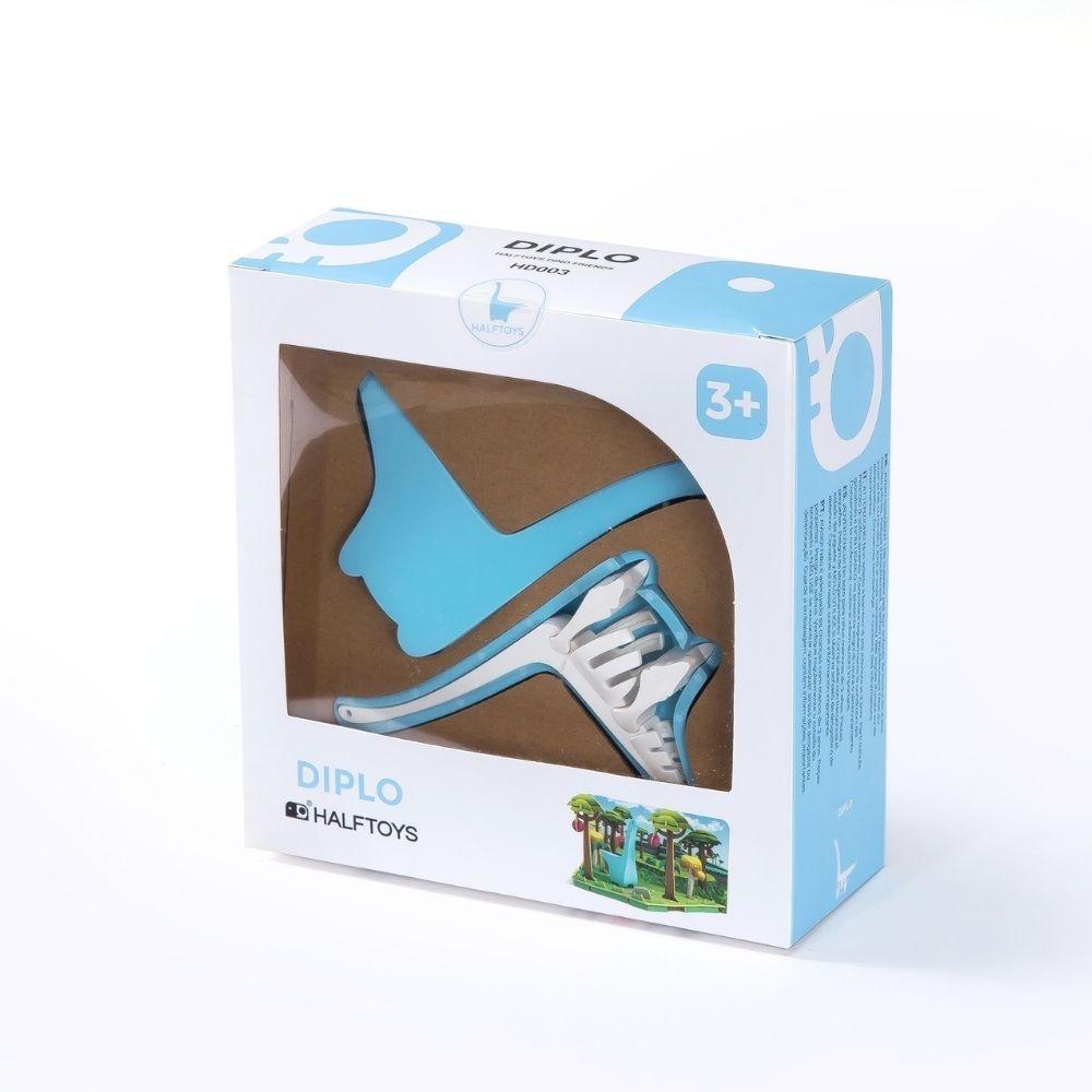 Caixa do puzzle diorama Halftoys Diplodocus vista frontal.