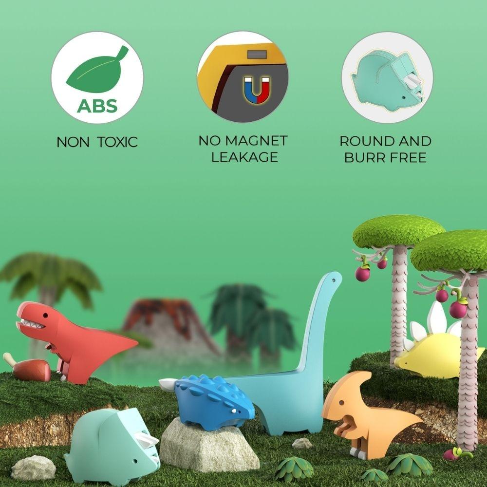 Imagem destacando características Halftoys: ABS não tóxico, ímanes seguros, formato suave.