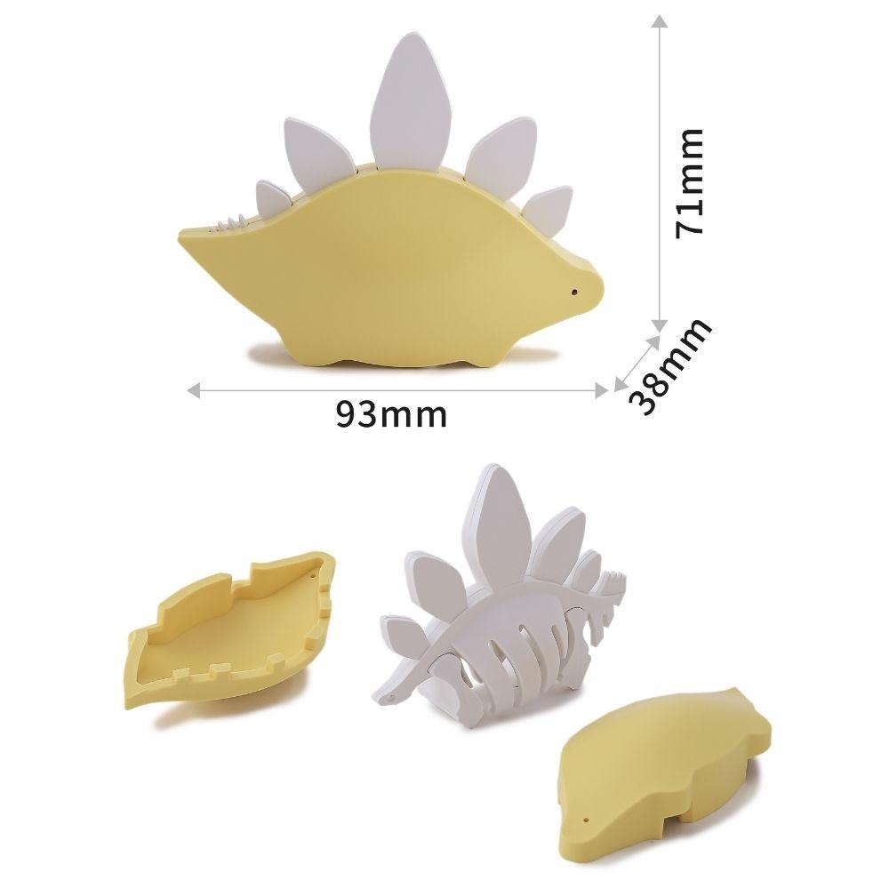 Partes do Halftoys Stegosaurus, esqueleto e dimensões do brinquedo (93x71x38mm).