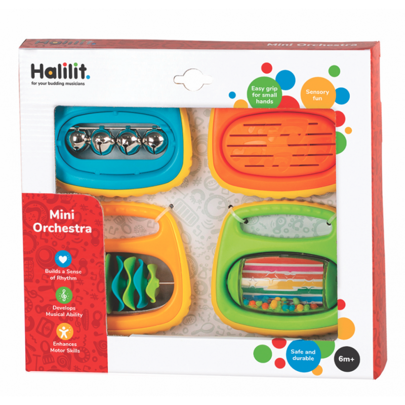 Conjunto de instrumentos musicais coloridos Halilit Mini Orquestra para bebés e crianças