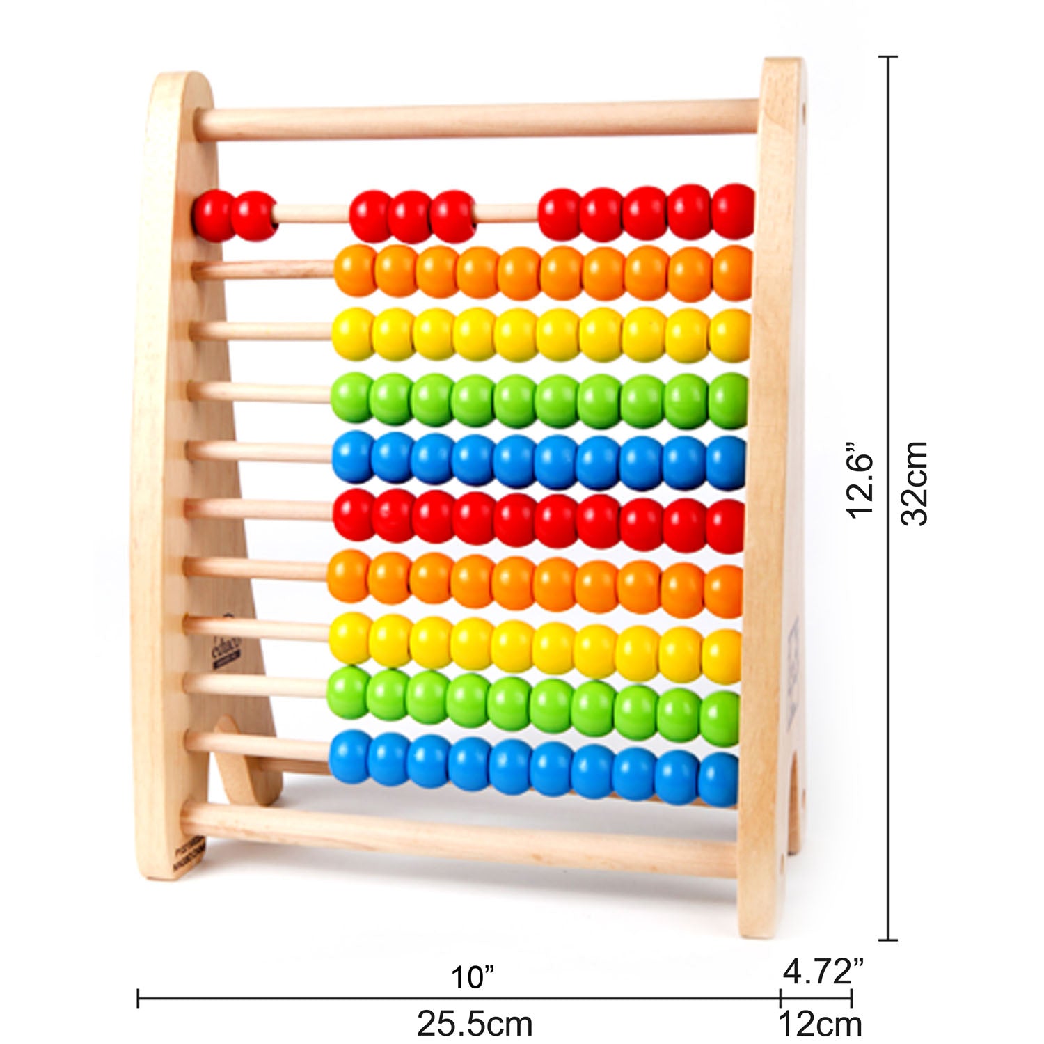 Dimensões do ábaco Hape de madeira: altura de 32cm e largura de 25.5cm. Brinquedo educativo para crianças.