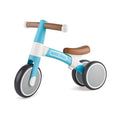 Bicicleta de equilíbrio Hape A minha primeira Vespa Azul, cor azul e branca, com assento castanho, vista de lado sobre fundo branco.