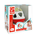 Caixa do Hape Guizo com bola (0M+), com o brinquedo visível, destacando o logótipo Hape e a frase "Love play. Learn."