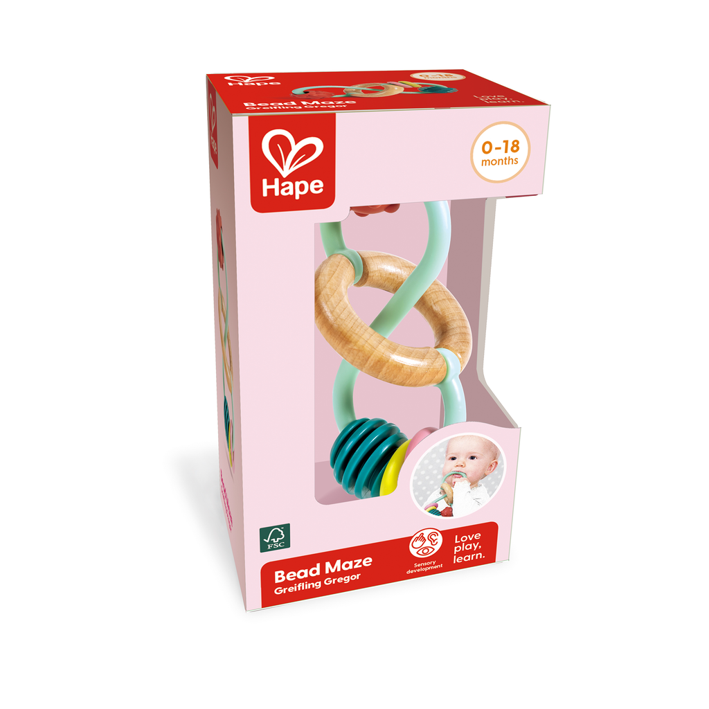 Mordedor labirinto Hape com barras de silicone e madeira para bebé