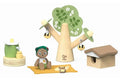 Conjunto completo Hape Pic Nic de urso e abelhas com mel, mostrando o urso, a árvore, a colmeia, o dispensador de mel e acessórios sobre fundo branco.