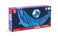 Caixa do Hape Puzzle Baleia Brilhante de 200 peças, com ilustração vibrante de baleia azul e detalhes marinhos.