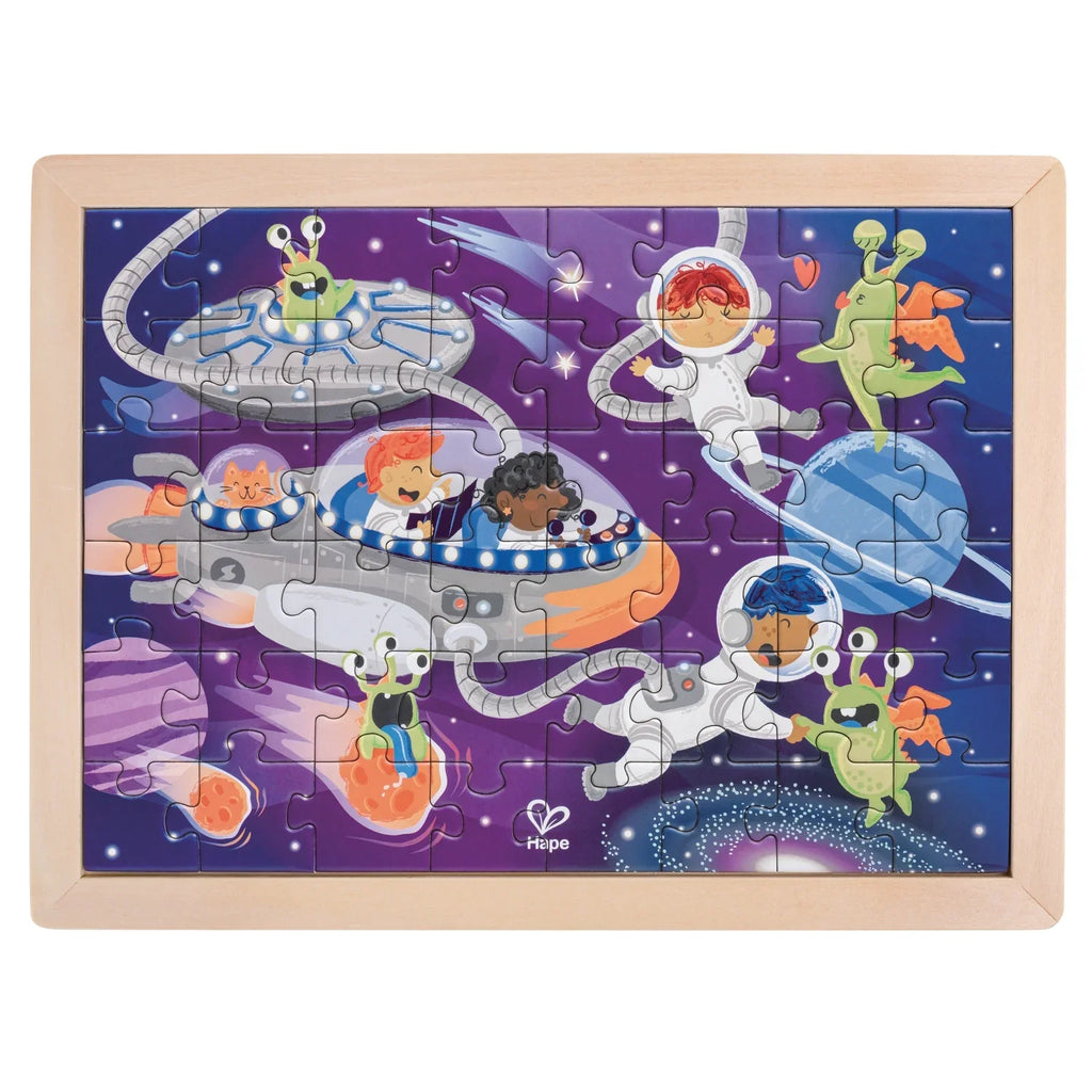 Hape Puzzle de madera Amigos en el espacio 2 en 1