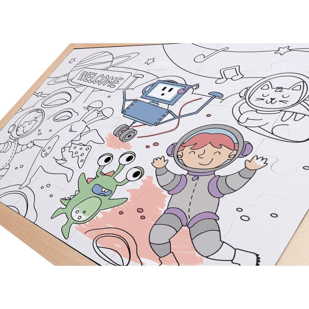 Hape Puzzle de madera Amigos en el espacio 2 en 1