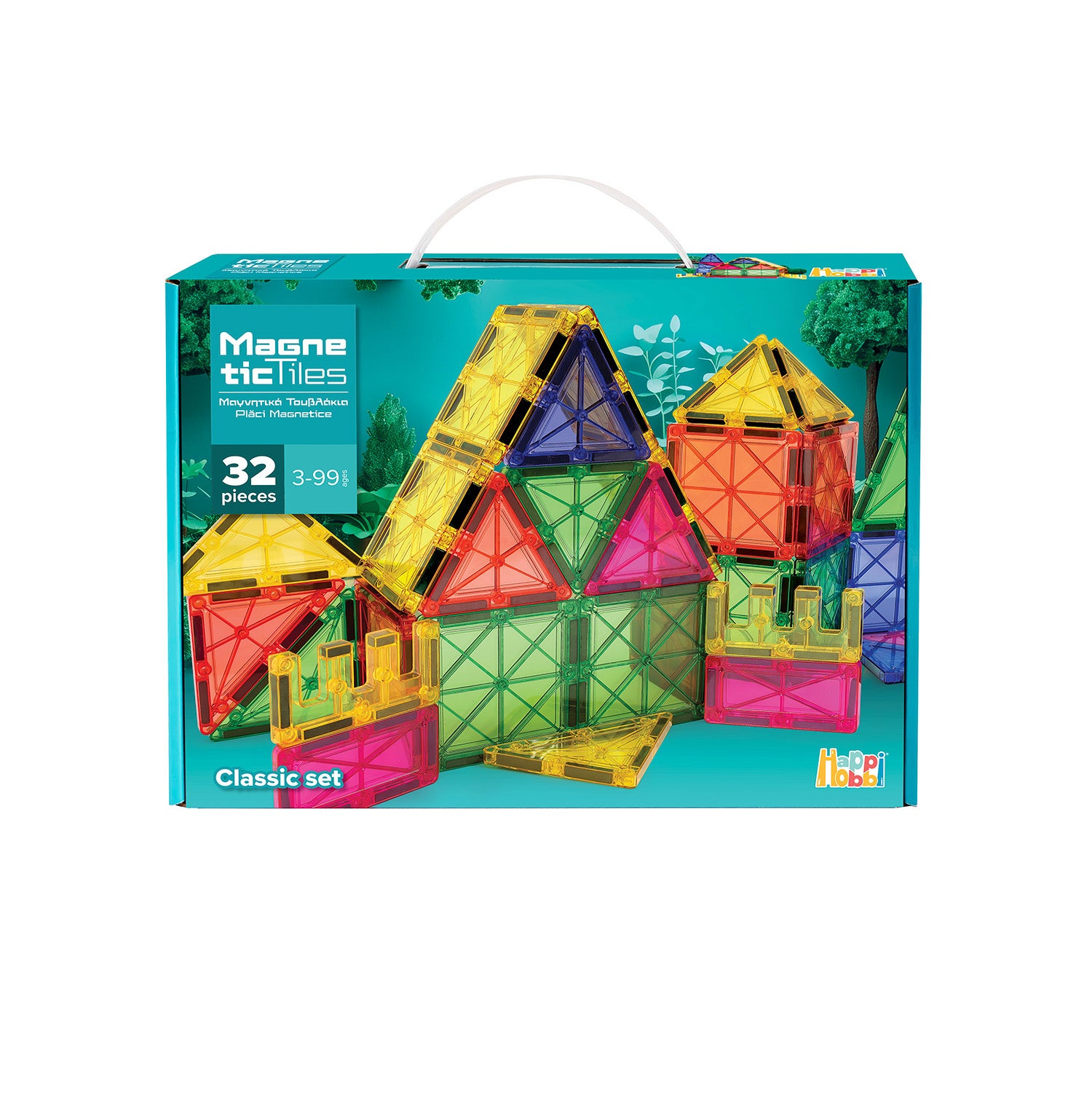 Conjunto de blocos magnéticos coloridos HappiHobbi Classic de 32 peças para construções