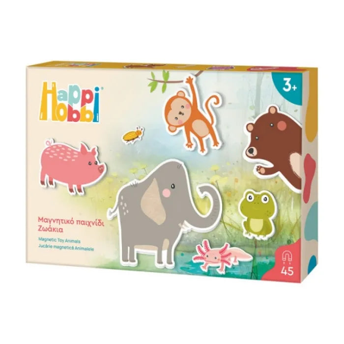 Jogo magnético educativo HappiHobbi Animais com 45 peças e cenário campestre