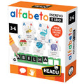 Jogo educativo Alfabeto Leio e Escrevo da Headu mostrando o puzzle grande e as letras táteis coloridas para crianças.