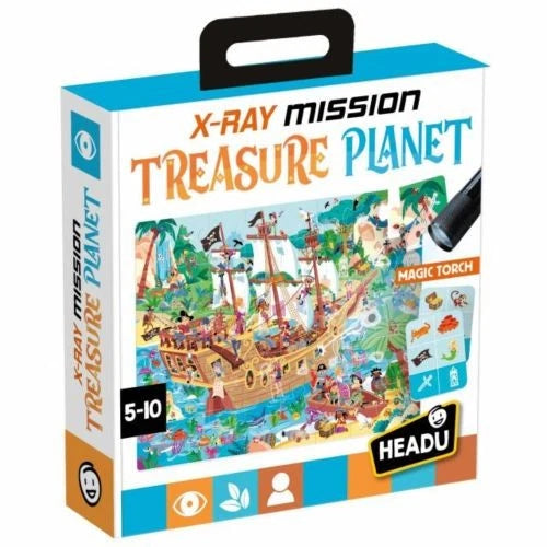 Caixa do Puzzle Missão Raio X Treasure Planet da Headu com a lanterna mágica e ampulheta em destaque.