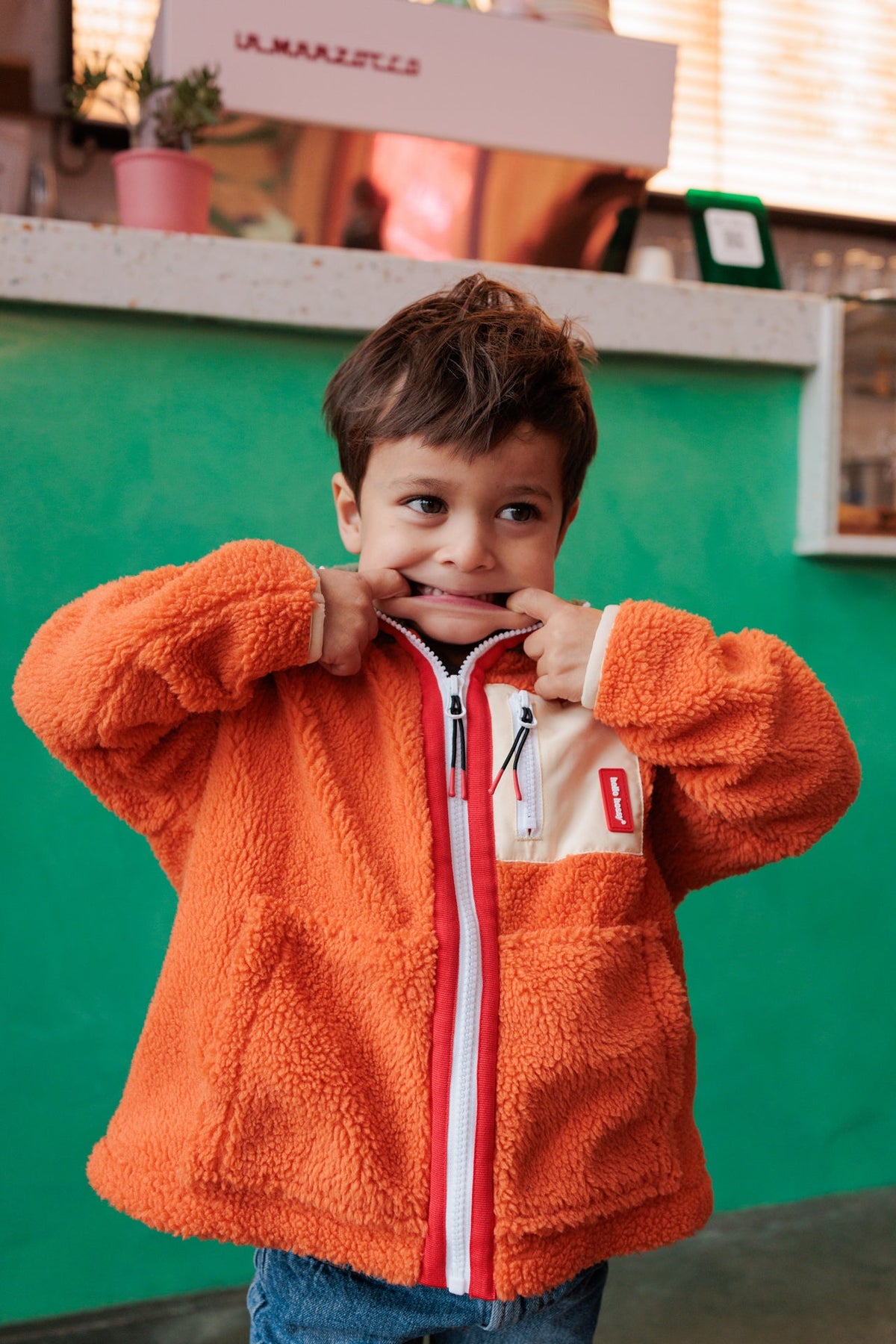 Veste polar Hello Hossy Autumn Leaf com forro polar, fecho de correr e bolso no peito, foto 3