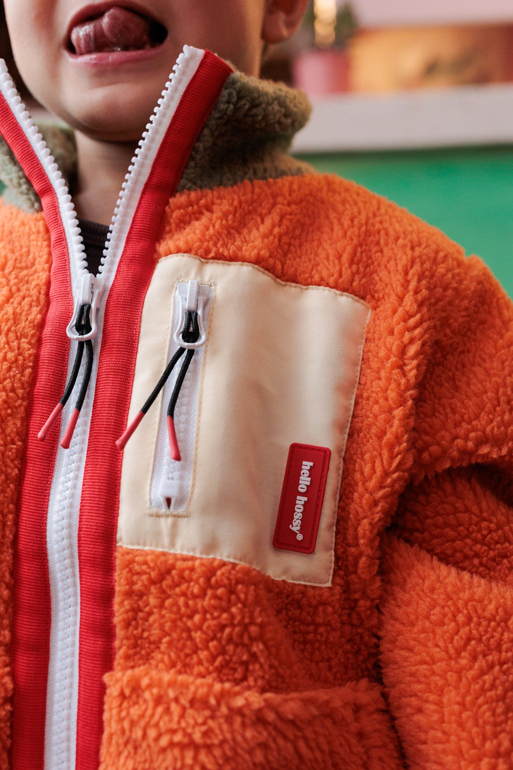 Veste polar Hello Hossy Autumn Leaf com forro polar, fecho de correr e bolso no peito, foto 5