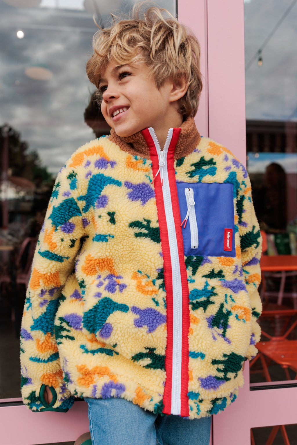 Veste polar Hello Hossy Funky Camo com forro polar, fecho de correr e bolso no peito, foto 1