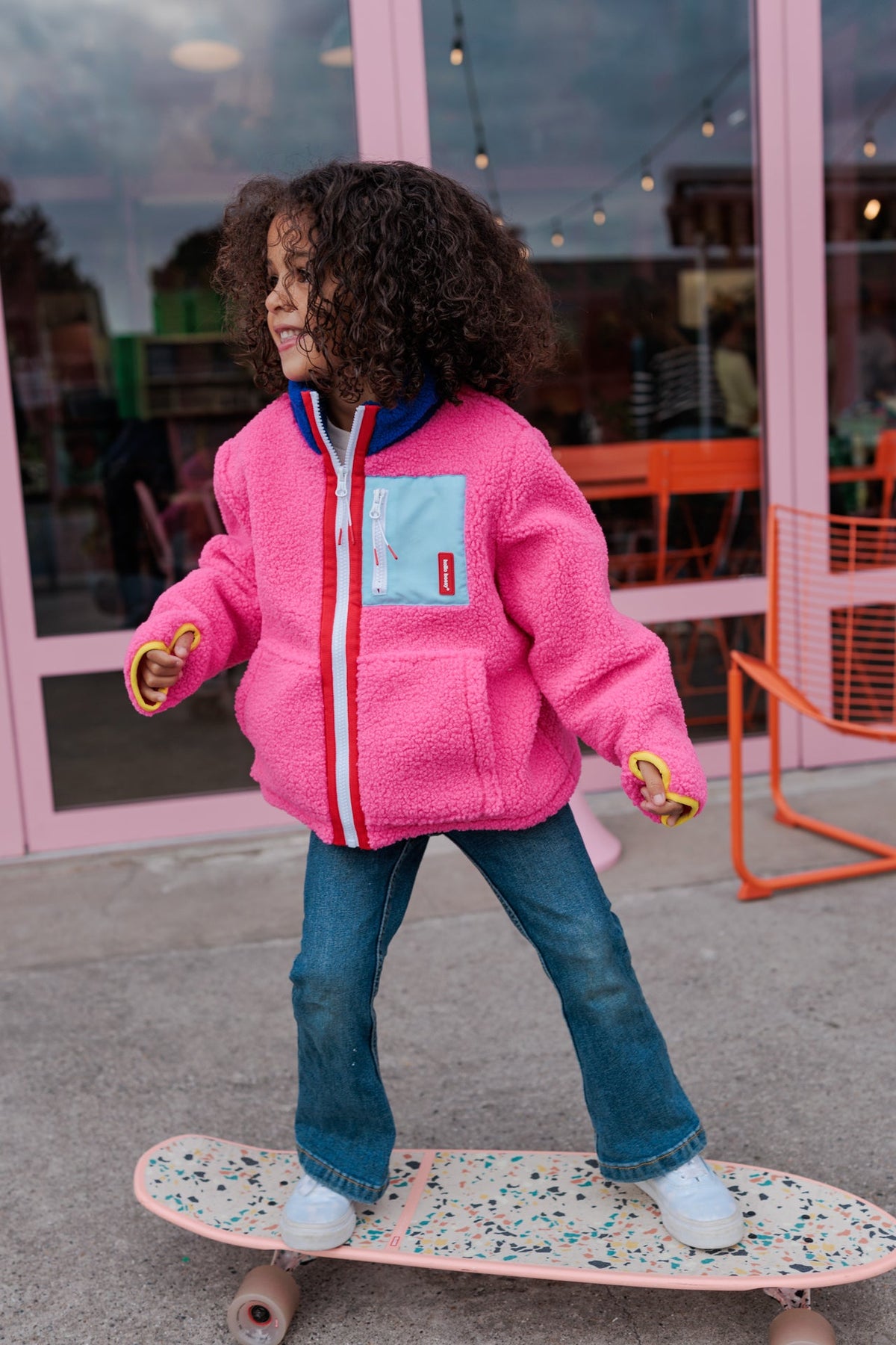 Veste polar Hello Hossy Fuchsia com forro polar, fecho de correr e bolso no peito, foto 3