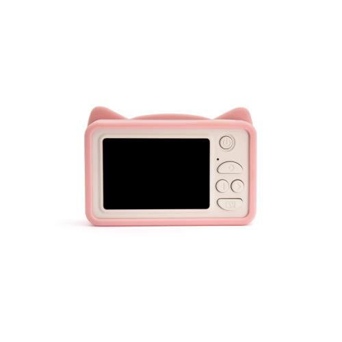 Ecrã traseiro da câmara infantil Hoppstar Rookie, mostrando o ecrã IPS de 2.0" e os botões de controlo laterais.