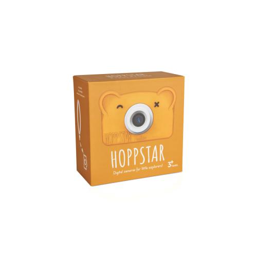 Embalagem quadrada da Hoppstar Rookie Honey, cor laranja/mel, com design de urso e indicação de idade 3+, sobre fundo branco.