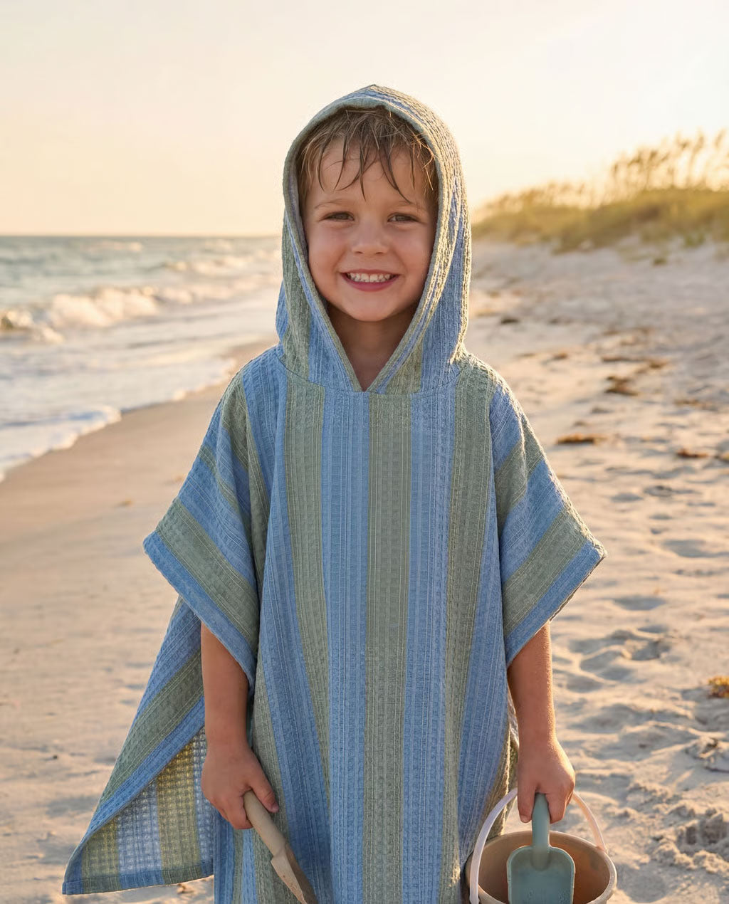 MolisandCo Poncho de banho Khaki & Blue Stripes